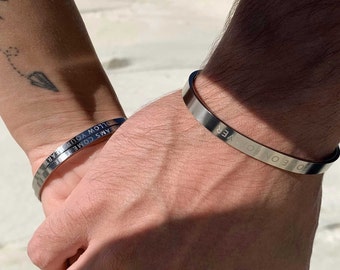 Personalized Stainless Steel Couples Bracelets - Custom Engraved Cuff for Men - Matching Bracelets - Friendship Bracelets