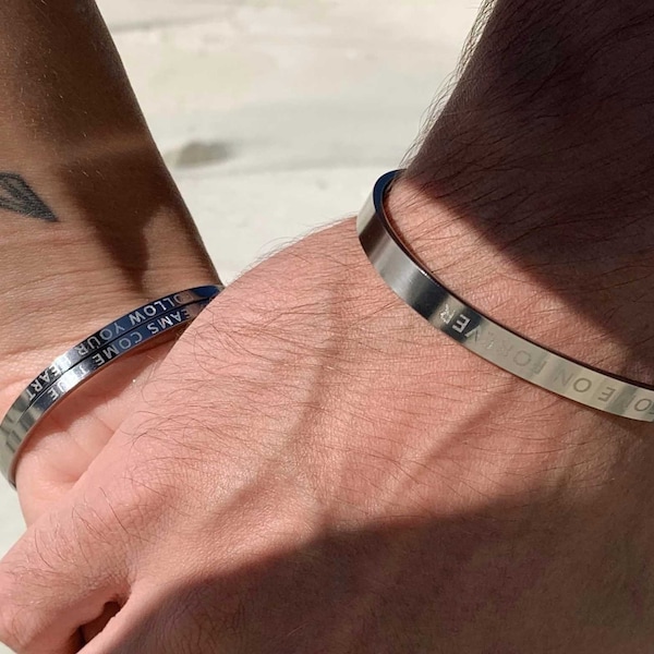 Personalized Stainless Steel Couples Bracelets - Custom Engraved Cuff for Men - Matching Bracelets - Friendship Bracelets