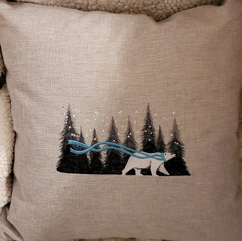 polar bear winter forest pillow cover