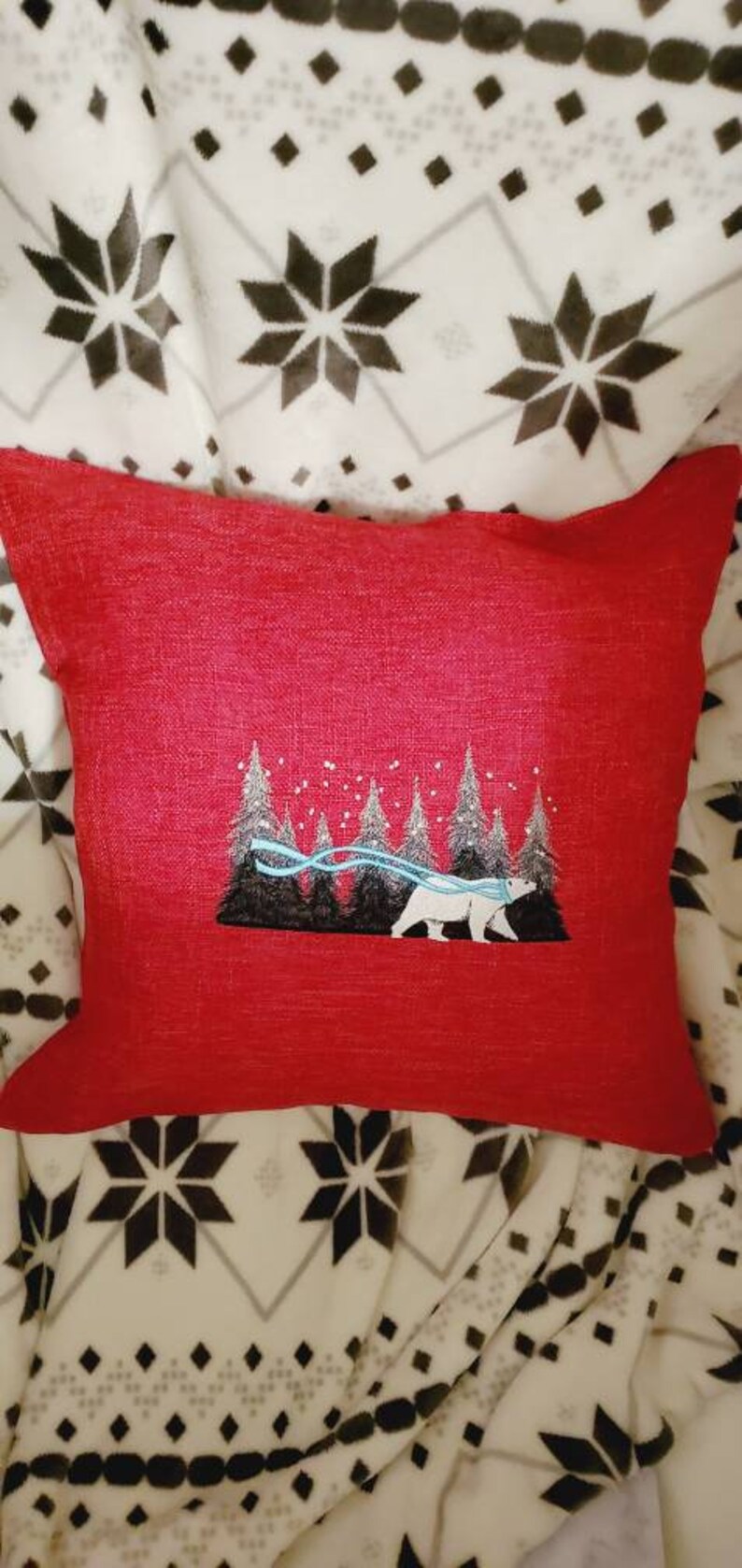 polar bear winter forest pillow cover