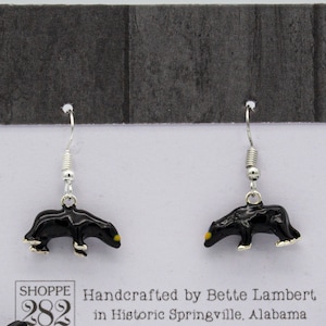 Smoky Mountain Black Bear Earrings | Black Enameled Silver 3D Bears | Solid & Heavy | Hypoallergenic Silver Plated SS Ear Wires | Gift Boxed