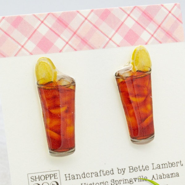 Sweet Iced Tea Earrings | Handmade Resin Glass of Sweet Iced Tea with Lemon | Whimsical Southern Foodie Jewelry | Gift Boxed | Fast Shipping