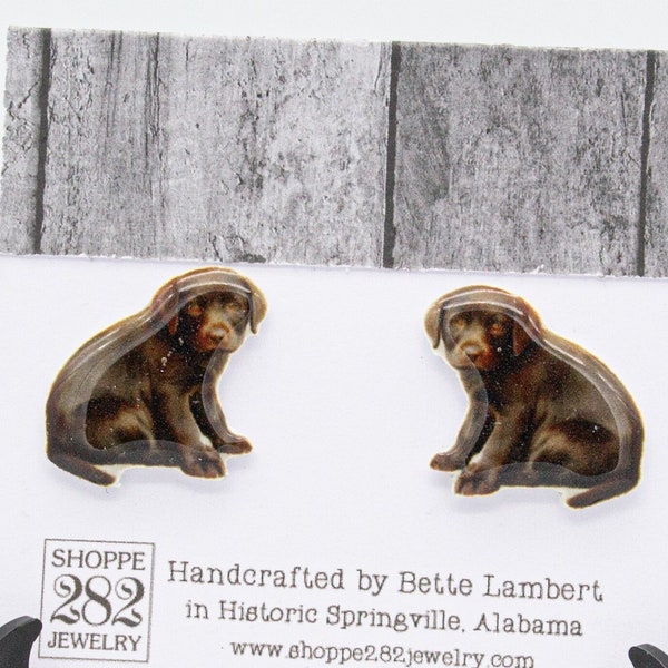 Cute Chocolate Labrador Puppy Earrings | Handmade Epoxy Resin Labs | Any Age Dog Lover | Gift for Vet | Gift Boxed | Great Stocking Stuffer