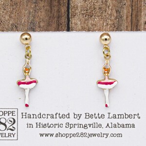 Ballerina Earrings | Gold Plated and Enameled Dancer Earrings | Hypoallergenic SS Ear Posts | Ballet Jewelry | Gift for Any Age | Gift Boxed