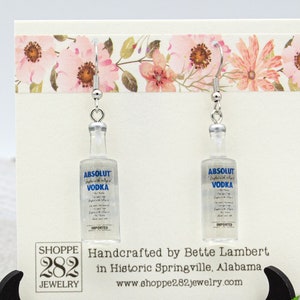 Vodka Bottle Earrings | Realistic Labeled Mini Resin Vodka Bottles | 100% Alcohol Free | Whimsical Earrings | Bartender | Server | Gift