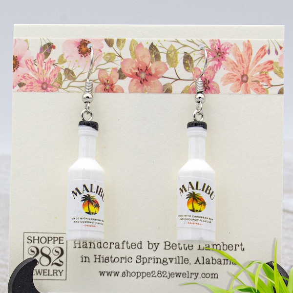 Caribbean Rum Bottle Earrings | Realistic Labeled Mini Resin Bottles | 100% Alcohol Free | Whimsical Earrings | Bartender | Server | Gift