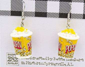 Mini Popcorn Bucket Earrings: 3D Resin Food Jewelry