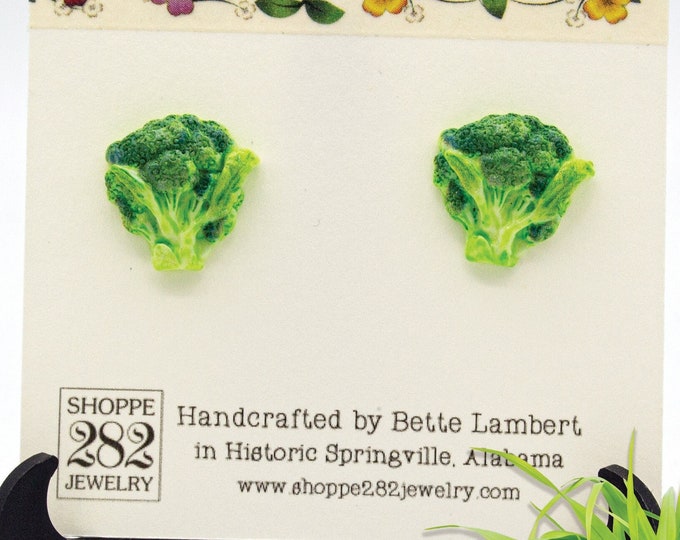 Broccoli Earrings: 3D Resin, Whimsical Jewelry, Surgical Steel Post, Gift Boxed