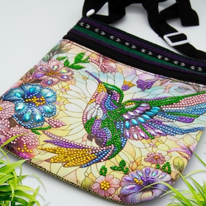 Rhinestone Hummingbird Crossbody Purse: Tapestry Bag with Adjustable Strap