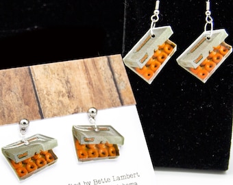 Handmade Donut Box Earrings: Stainless Steel, Foodie Jewelry