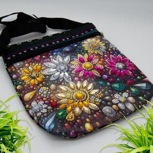 Floral Rhinestone Crossbody Bag: Faux Leather Tapestry Purse