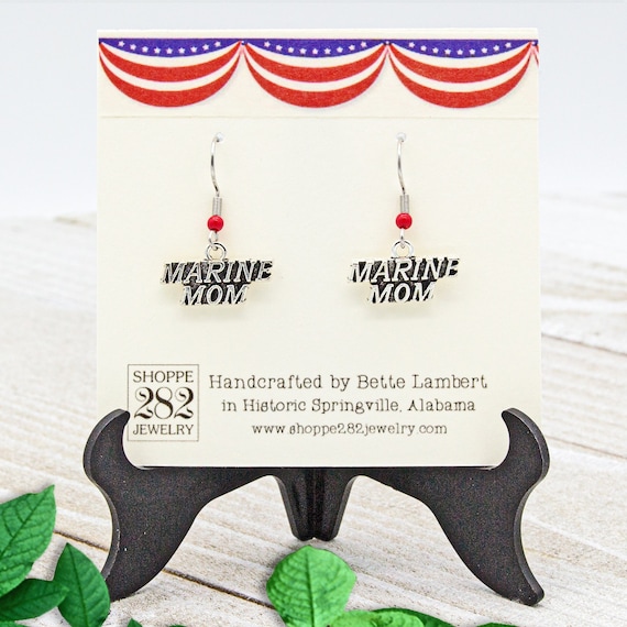 Marine Mom Earrings: 3D Tibetan Silver, Sterling Silver Ear Wire, Gift Boxed