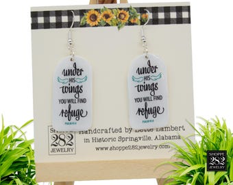 Handmade Psalm 91:4 Earrings | Christian Silver Plated Jewelry, Gift Boxed