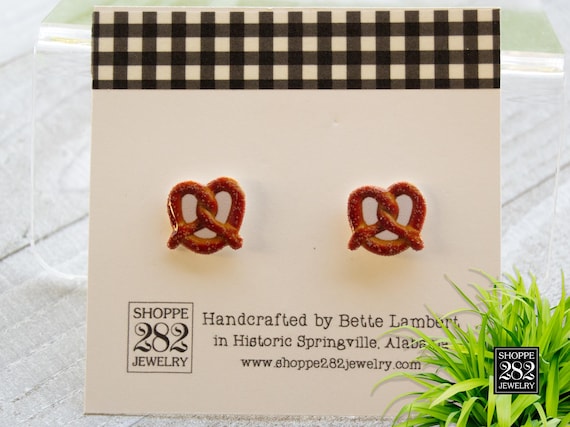 Mini Pretzel Earrings: Handcrafted Resin, Surgical Steel Posts, Gift Boxed