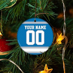 Personalized Detroit football ceramic Christmas ornament, unique custom gift for Detroit Lions Nation fans, One Pride, housewarming present