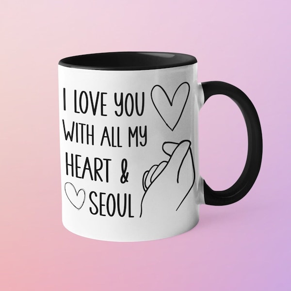 Mug pour couple, je t'aime de tout mon coeur et mug coréen d'anniversaire de Séoul, cadeau amusant pour des amis ou un oppa, tasse à café pour fan de Kdrama Kpop