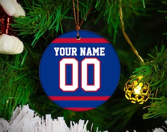 パーソナライズされたバッファロービルズフットボールセラミッククリスマスオーナメント、バッファロービルズファンスポーツファンへのユニークなカスタムギフト、ホームデコレーション