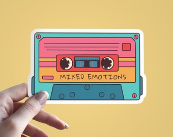Retro Cassette Tape Sticker, Mixed Emotions, 80s Vibe