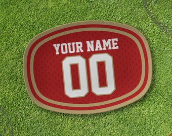 Custom San Francisco 49er nfl football jersey-style Platter, unique personalized plate bowl gift for SF 49ers sports fans, housewarming gift