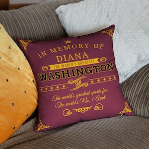 Washington Memorial personalized football pillow, custom gift in memory of commanders sport fan, nfl american football super bowl pillowcase