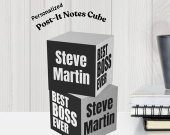 Best Boss Ever Personalized Name Post-It Notes Cube, Unique custom office gift for bosses supervisors, minimalist corporate giveaways