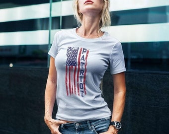 Patriot adult ladies classic tee, unique gift for veterans and proud Americans, 4th of july shirt for women