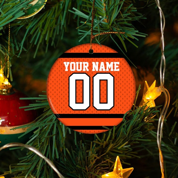 Personalized Cincinnati Bengals Football ceramic Christmas ornament decor, unique custom gift for Cincy Bengals Who Dey fans, Bear Cat