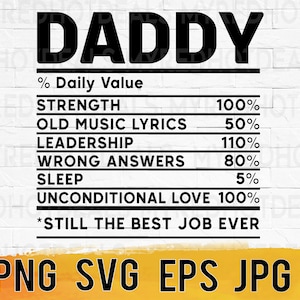 Daddy nutrition facts svg, funny dad gifts fathers day svg, dad designs svg png eps jpg, easy download, SVG files for cricut, printable