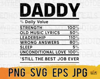 Daddy nutrition facts svg, funny dad gifts fathers day svg, dad designs svg png eps jpg, easy download, SVG files for cricut, printable