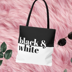 Black and White Minimalist Tote Bag, unique gift for her, shopping travel reusable everyday bag