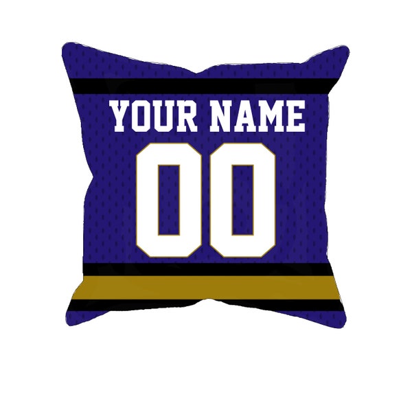 Funda de almohada personalizada para camiseta de fútbol de Baltimore, regalo personalizado único para los fanáticos de la NFL con su nombre y número de funda de almohada para fanáticos