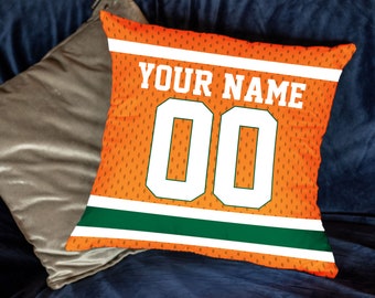 Personalized Miami University college football pillow, unique custom gift for Miami Hurricanes The Canes sports fans
