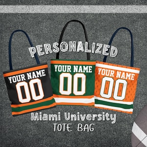 Miami Uni college football Personalized Tote Bag, unique custom gift for Miami Hurricanes The Canes sports fans for her him