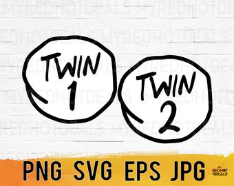 Twin 1 and Twin 2 Svg Png Eps Matching Printable Bundle, iron-on sublimation designs for kids&#39; shirts, twins shirts cricut cut files