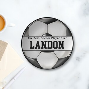 The Best Soccer Player Ever Personalized Soccer Ball Plate, Unique Custom Gift for Soccer Coach Dad Mom, sports fan home decor