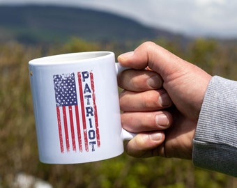 Patriot white coffee mug tea cup, unique gift for veterans and proud Americans, 4th of july mug, 11oz or 15oz cup