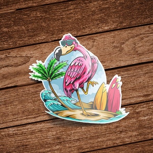 Tropical Chill Flamingo Stickers Decor, Beach Decal, Skateboard Laptop Stickers, Sun-kissed Design,  Kiss-Cut Vinyl Decal Sticker