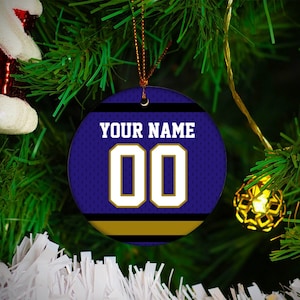Personalized Baltimore ravens football ceramic Christmas ornament, unique custom gift for NFL ravens sports fans, home decor