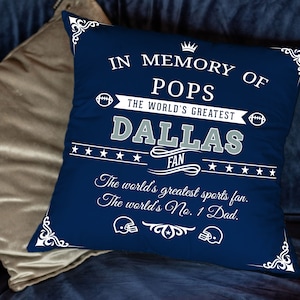 Dallas memorial football pillow case, custom gift in memory of dallas cowboys sports fan, nfl american football super bowl pillowcase