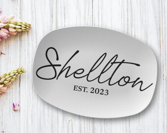 Family Last Name Personalized Farmhouse Platter, Unique Custom Gift Plate for Newly Married Anniversary Wedding Shower Housewarming Birthday