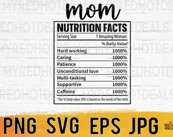 Mom nutrition facts svg png eps jpg design files, mothers day design, mama clipart, easy instant download for commercial business use