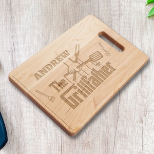 The Grill Father BBQ Grilling Personalized Engraved Cutting Board, unique custom gift for grill master dads, chef dad wooden chopping board