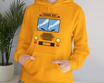 School Bus Pullover Unisex Hoodie Costume, fun unique gift for bus drivers teachers friends coworkers, easy costume for parties