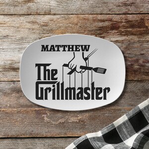 The Grill Master BBQ Grilling Personalized Plate, unique custom platter gift for grill chef BBQ dad mom grandpa grandma husband