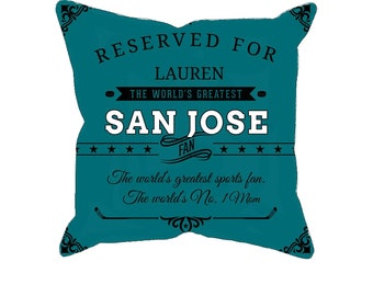 Personalized San Jose hockey pillow case, unique custom gift for san jose sharks fans, NHL ice hockey pillow cover, hockey sports fan