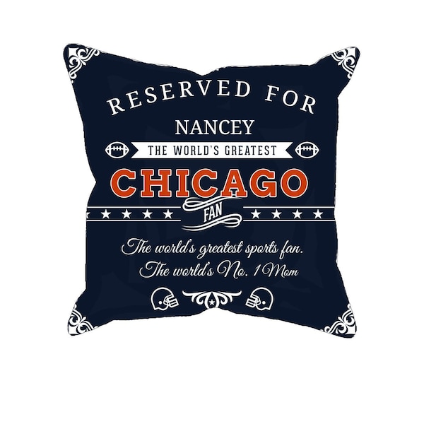 Personalized chicago football pillow case, unique custom gift for chicago bears sports fan, nfl american football super bowl pillowcase
