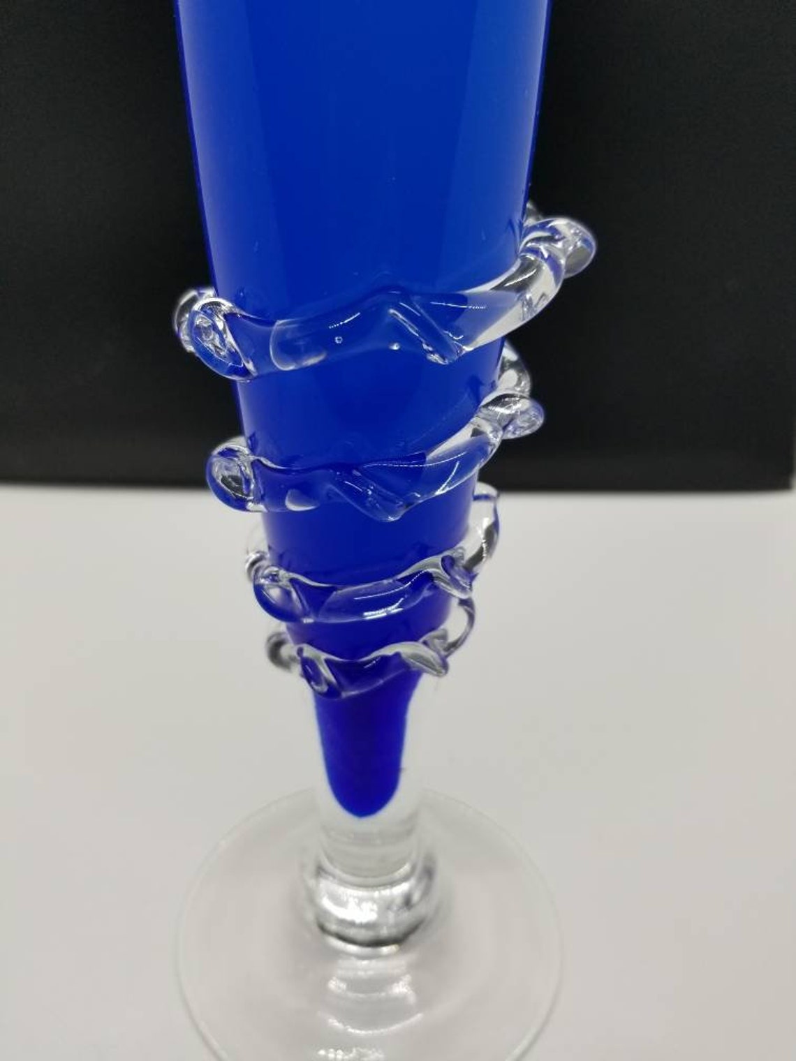 Blue Cased Art Glass Vase With Applied Glass Rigaree and Etsy