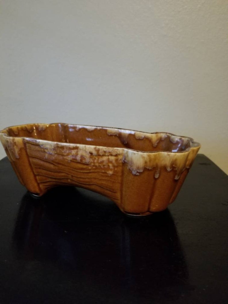 Brush Pottery Planter 413 10 Usa Woodgrain Brown Drip Glaze Etsy