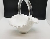 Fenton silvercrest ruffled edge milk glass basket