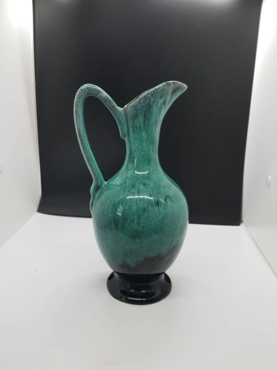 Evangeline Pottery Pitcher 987 Green Drip Glaze Canuck Etsy